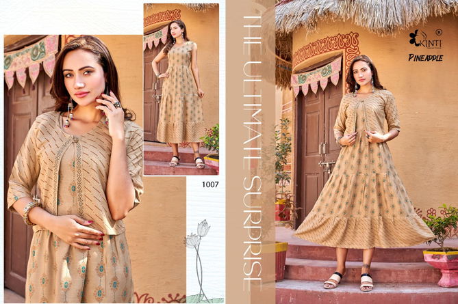 Kinti Pineapple Fancy Ethnic Wear Wholesale Long Kurti With Jacket Catalog